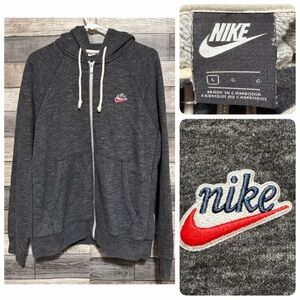 Nike Full Zip Retro Logo Hoodie Sweatshirt Men’s L Heather Gray Fleece